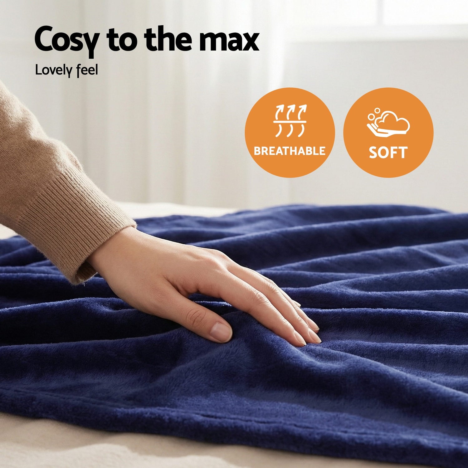 Giselle Electric Throw Rug Double Size 200x180cm Coral Fleece Heated Blanket Navy Blue-Home &amp; Garden > Bedding > Blankets &amp; Throws-PEROZ Accessories