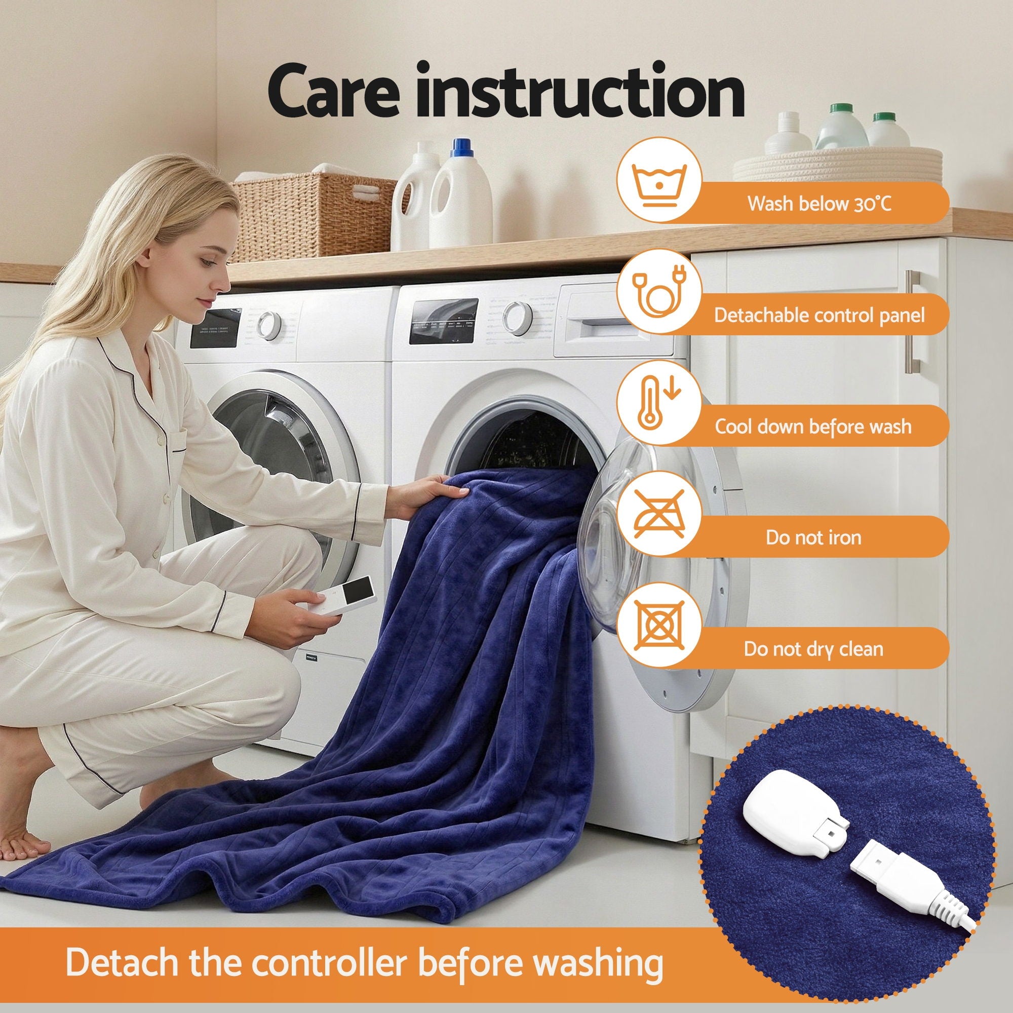 Giselle Electric Throw Rug Double Size 200x180cm Coral Fleece Heated Blanket Navy Blue-Home &amp; Garden > Bedding > Blankets &amp; Throws-PEROZ Accessories