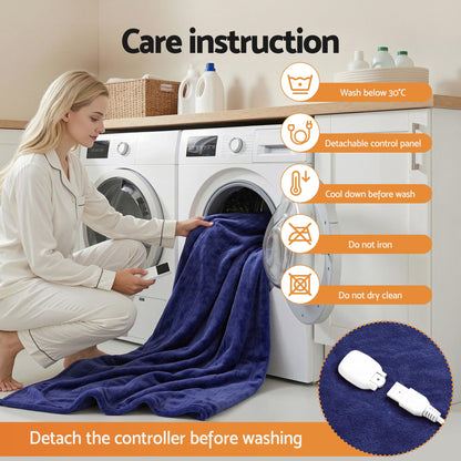 Giselle Electric Throw Rug Double Size 200x180cm Coral Fleece Heated Blanket Navy Blue-Home &amp; Garden > Bedding > Blankets &amp; Throws-PEROZ Accessories