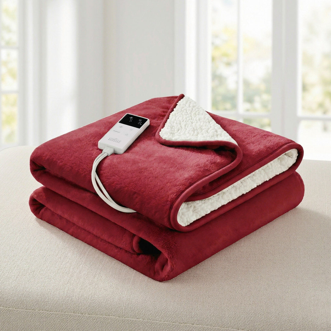 Giselle Electric Throw Rug Dual Side Fleece Flannel Heated Blanket Burgundy-Home &amp; Garden > Bedding > Blankets &amp; Throws-PEROZ Accessories