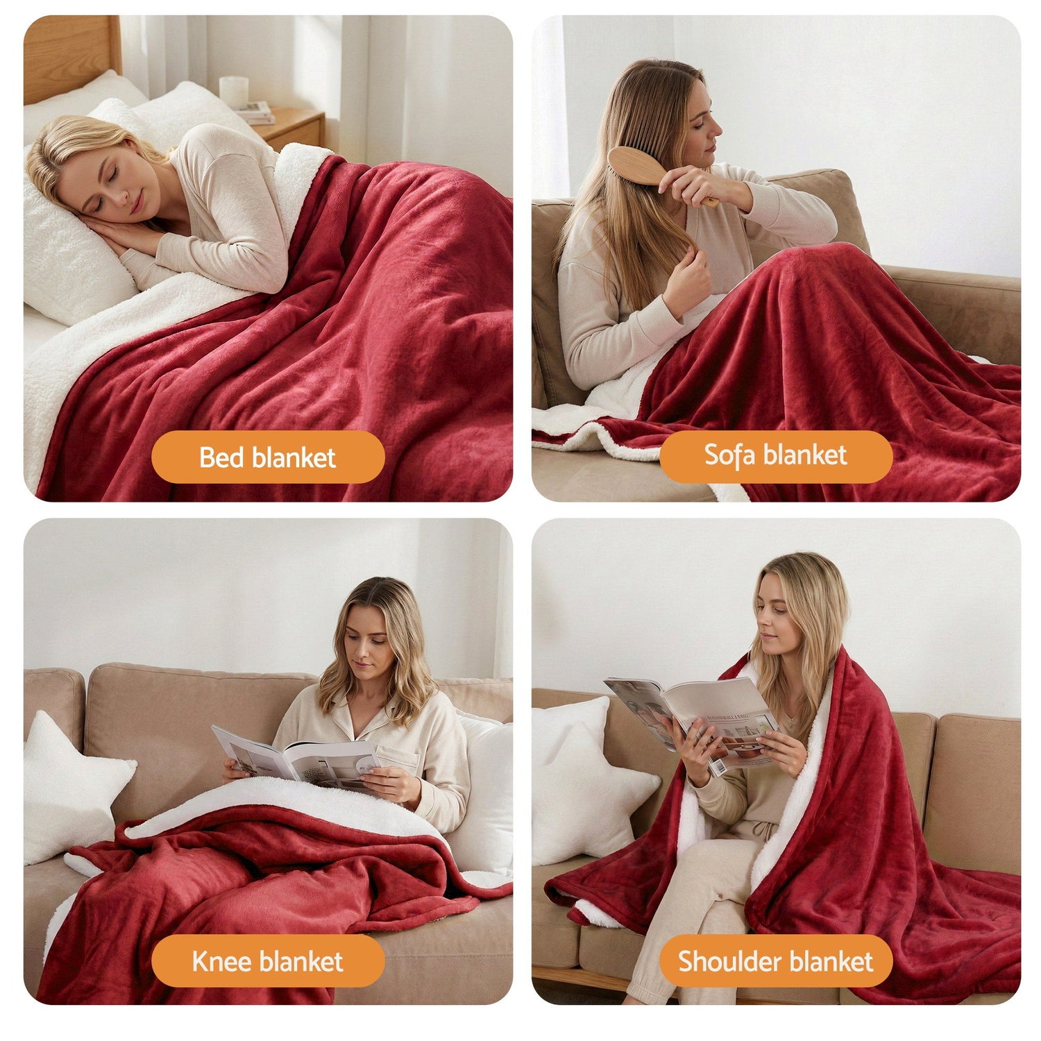 Giselle Electric Throw Rug Dual Side Fleece Flannel Heated Blanket Burgundy-Home &amp; Garden > Bedding > Blankets &amp; Throws-PEROZ Accessories