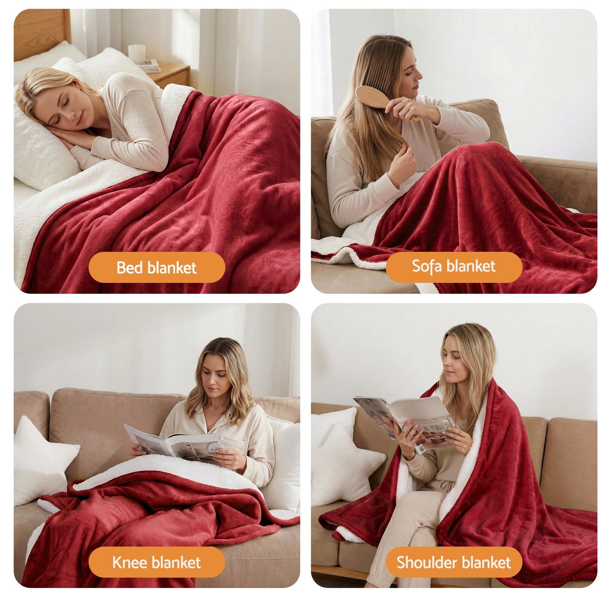 Giselle Electric Throw Rug Dual Side Fleece Flannel Heated Blanket Burgundy-Home &amp; Garden > Bedding > Blankets &amp; Throws-PEROZ Accessories