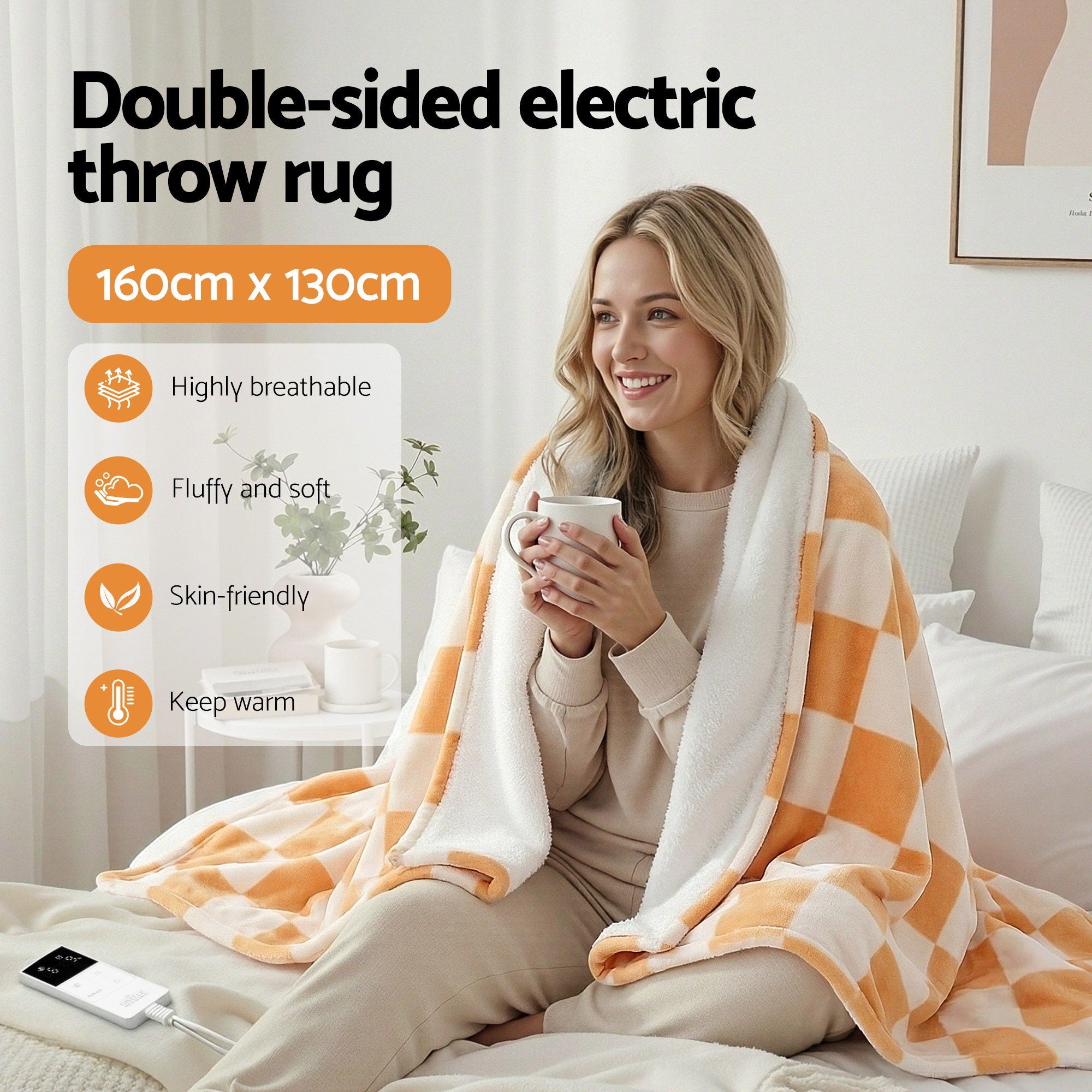 Giselle Electric Throw Rug Dual Side Fleece Flannel Heated Blanket Yellow-Home &amp; Garden > Bedding > Blankets &amp; Throws-PEROZ Accessories