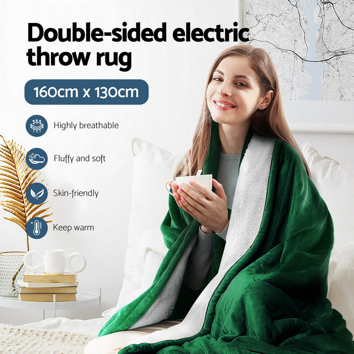 Giselle Electric Throw Rug Heated Blanket Double Sided Green-Home &amp; Garden > Bedding > Blankets &amp; Throws-PEROZ Accessories