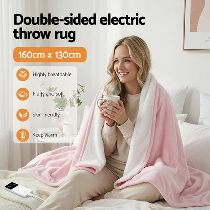 Giselle Electric Throw Rug Dual Side Fleece Flannel Heated Blanket Pink-Home &amp; Garden > Bedding > Blankets &amp; Throws-PEROZ Accessories