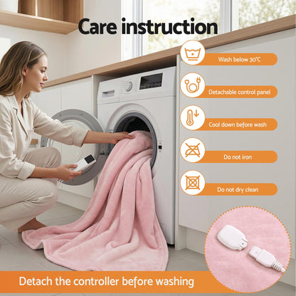 Giselle Electric Throw Rug Dual Side Fleece Flannel Heated Blanket Pink-Home &amp; Garden > Bedding > Blankets &amp; Throws-PEROZ Accessories