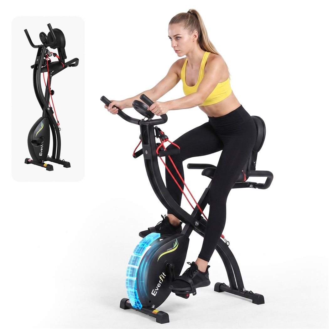 Everfit Folding Exercise Bike Magnetic X-Bike Indoor Cycling Resistance Rope-Sports &amp; Fitness > Exercise, Gym &amp; Fitness > Exercise Bikes-PEROZ Accessories