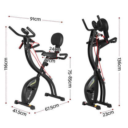 Everfit Folding Exercise Bike Magnetic X-Bike Indoor Cycling Resistance Rope-Sports &amp; Fitness > Exercise, Gym &amp; Fitness > Exercise Bikes-PEROZ Accessories