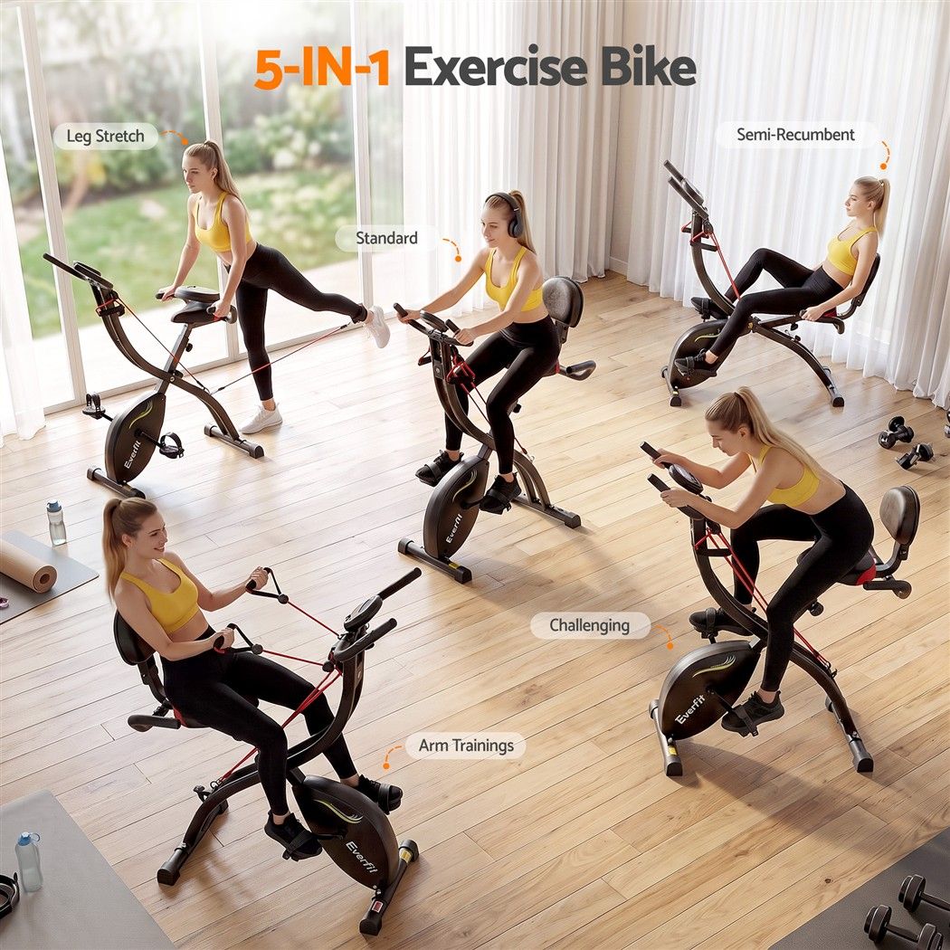 Everfit Folding Exercise Bike Magnetic X-Bike Indoor Cycling Resistance Rope-Sports &amp; Fitness > Exercise, Gym &amp; Fitness > Exercise Bikes-PEROZ Accessories