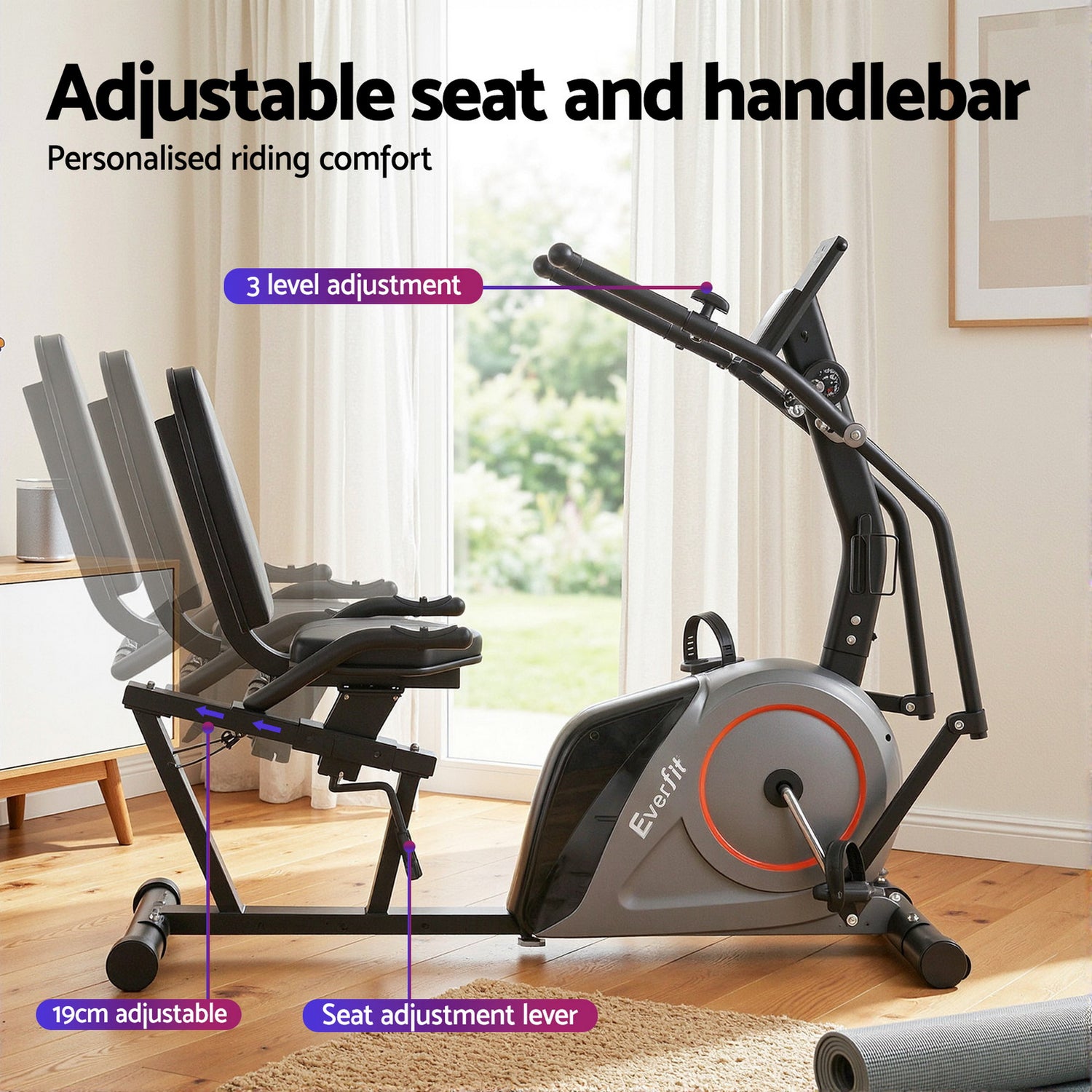 Everfit Exercise Bike Recumbent Cycling Magnetic Bluetooth App Connect Home Gym-Sports &amp; Fitness > Exercise, Gym &amp; Fitness > Exercise Bikes-PEROZ Accessories