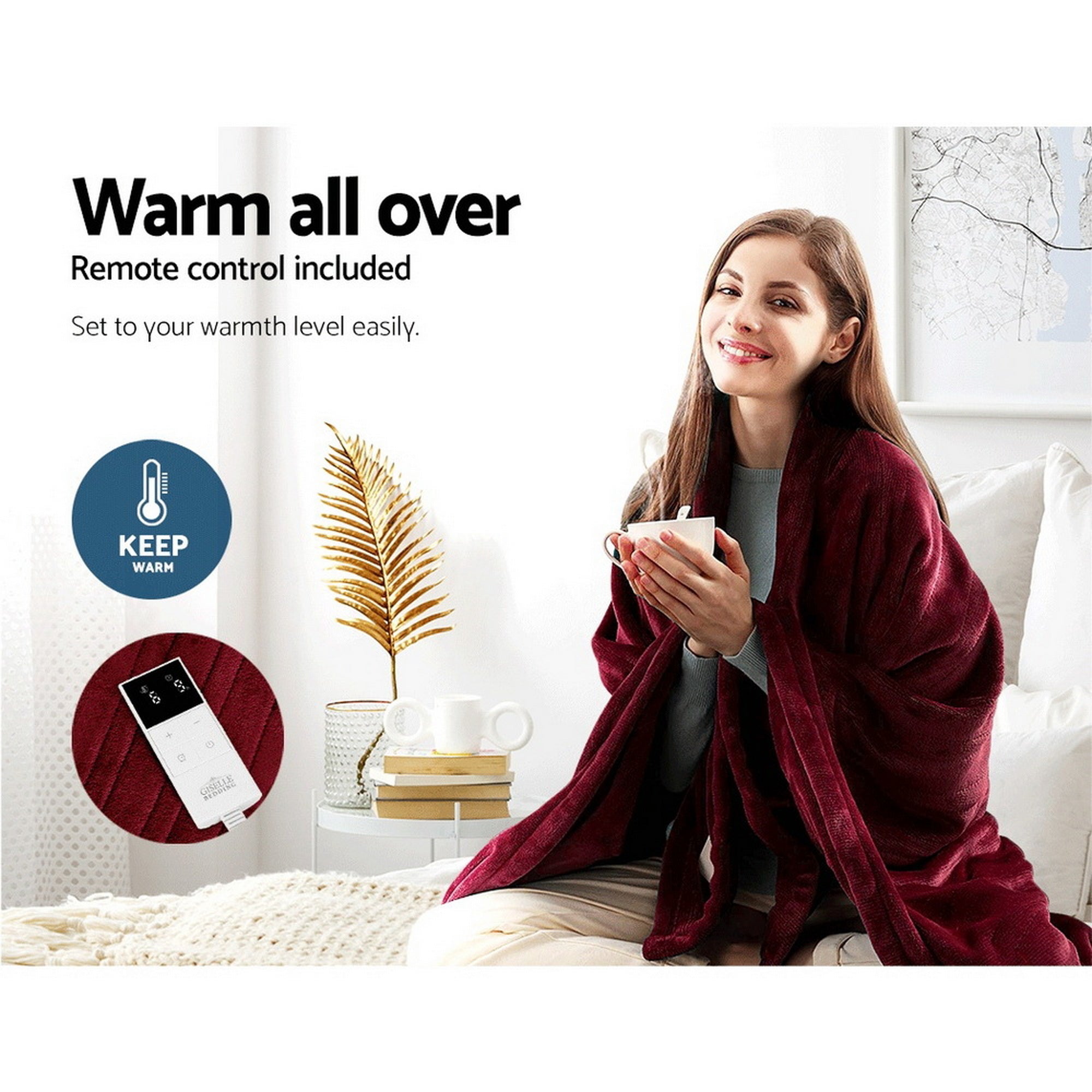 Giselle Electric Throw Rug Heated Blanket Fleece Red-Electric Throw Blanket-PEROZ Accessories