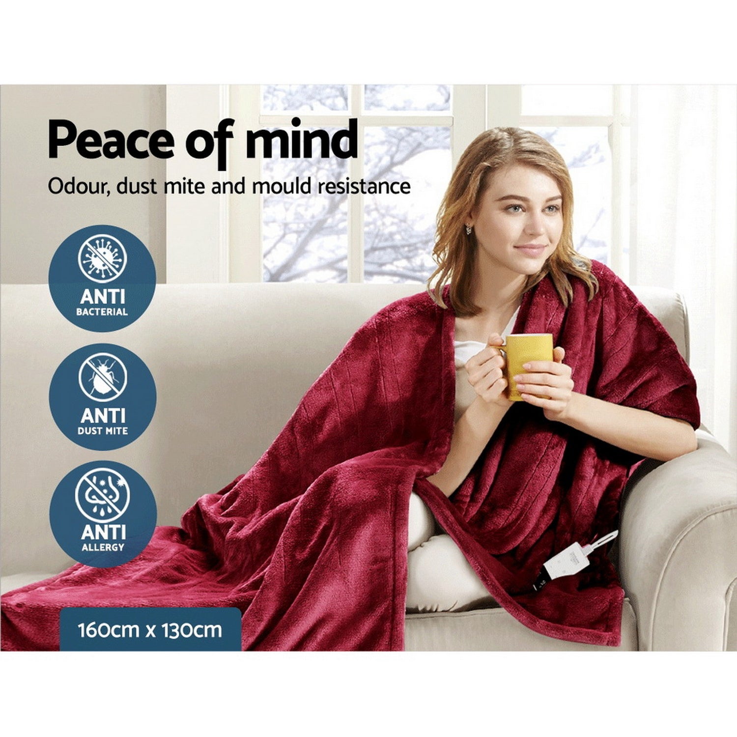 Giselle Electric Throw Rug Heated Blanket Fleece Red-Electric Throw Blanket-PEROZ Accessories