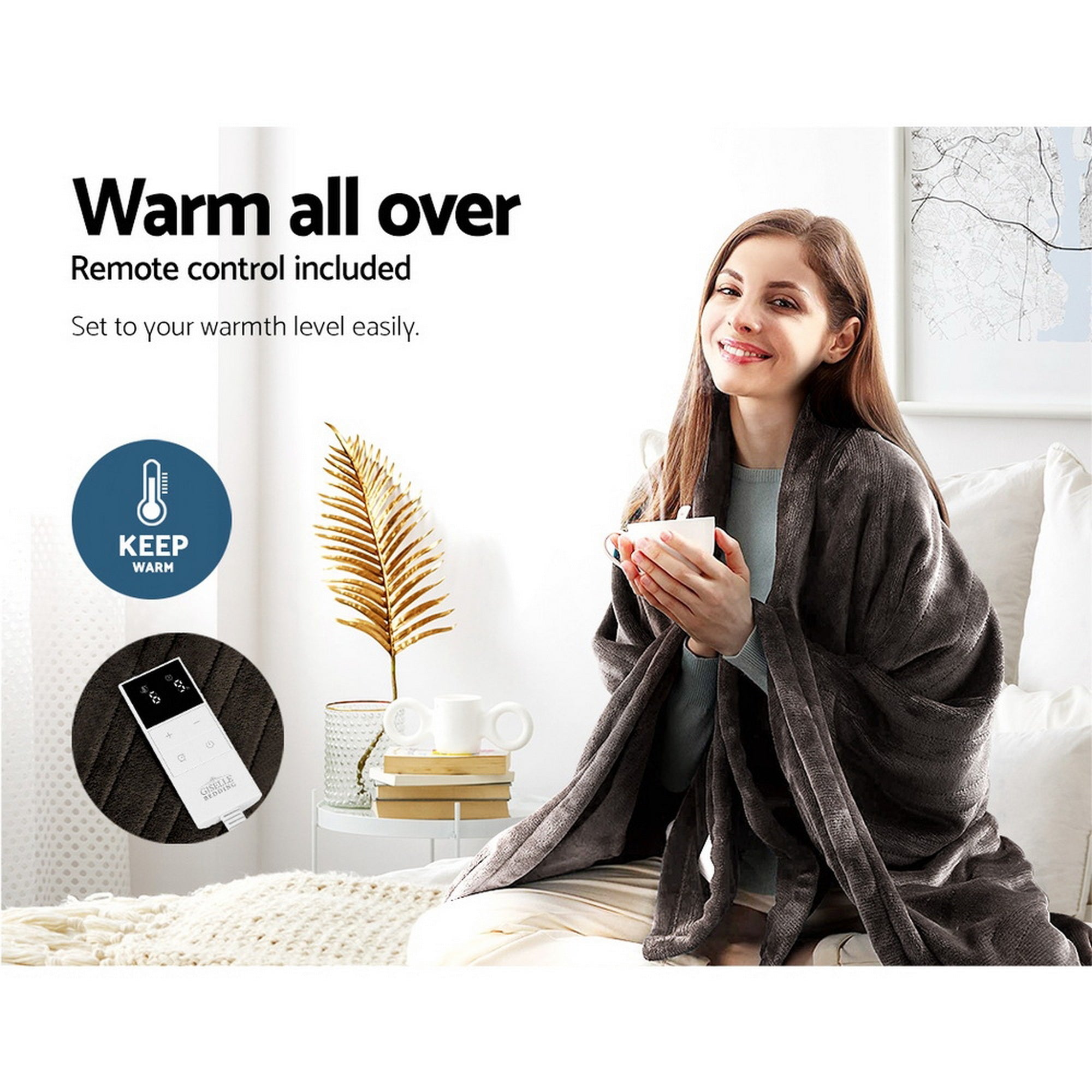 Giselle Bedding Electric Throw Blanket - Chocolate-Electric Throw Blanket-PEROZ Accessories