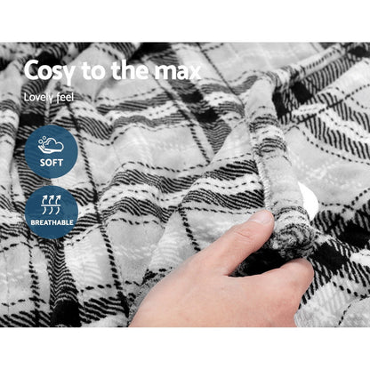 Giselle Bedding Electric Throw Rug Flannel Snuggle Blanket Washable Heated Grey and White Checkered-Electric Throw Blanket-PEROZ Accessories