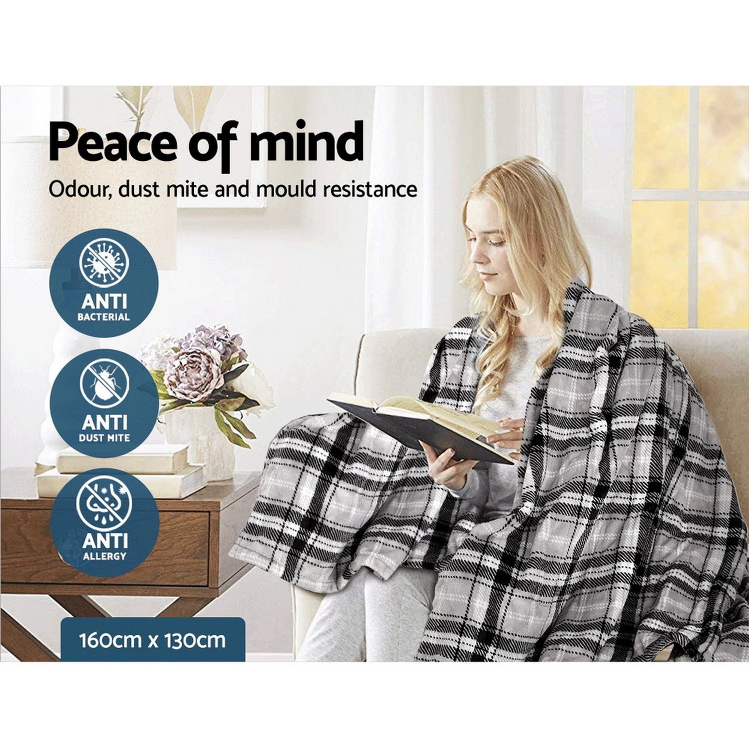 Giselle Bedding Electric Throw Rug Flannel Snuggle Blanket Washable Heated Grey and White Checkered-Electric Throw Blanket-PEROZ Accessories