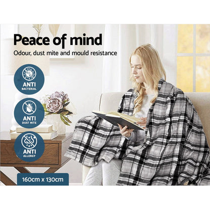 Giselle Bedding Electric Throw Rug Flannel Snuggle Blanket Washable Heated Grey and White Checkered-Electric Throw Blanket-PEROZ Accessories