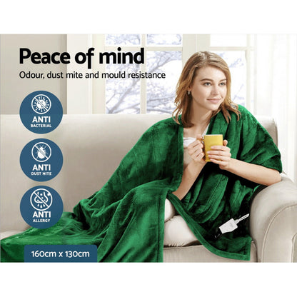 Giselle Electric Throw Rug Heated Blanket Washable Snuggle Flannel Winter Green-Electric Throw Blanket-PEROZ Accessories