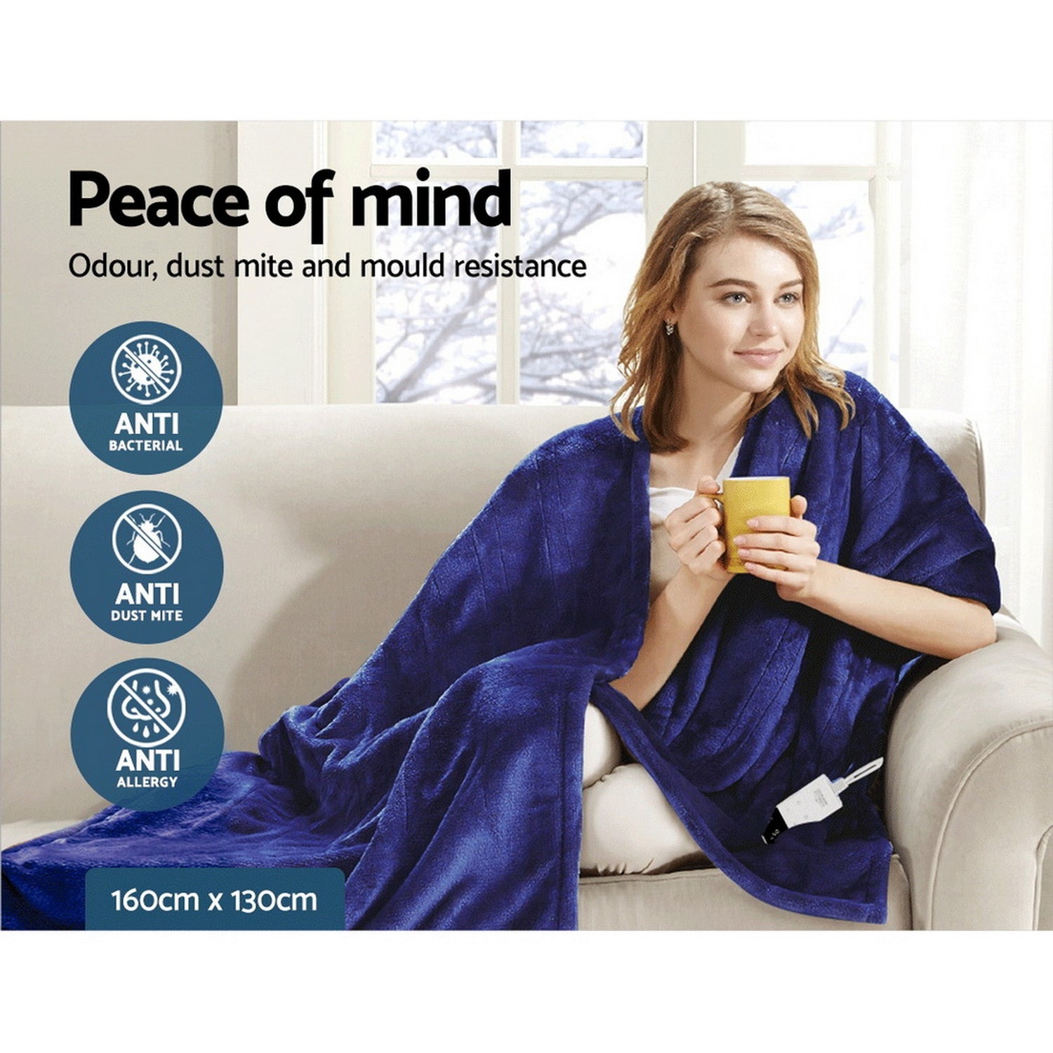 Giselle Bedding Electric Throw Blanket - Navy-Electric Throw Blanket-PEROZ Accessories