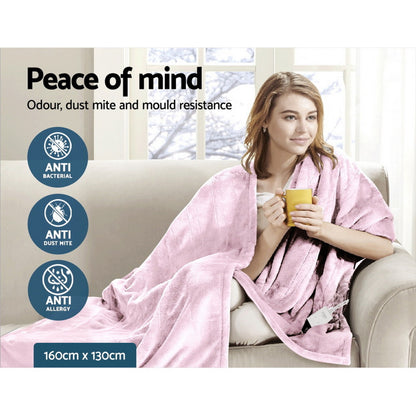 Giselle Electric Throw Rug Heated Blanket Fleece Pink-Electric Throw Blanket-PEROZ Accessories