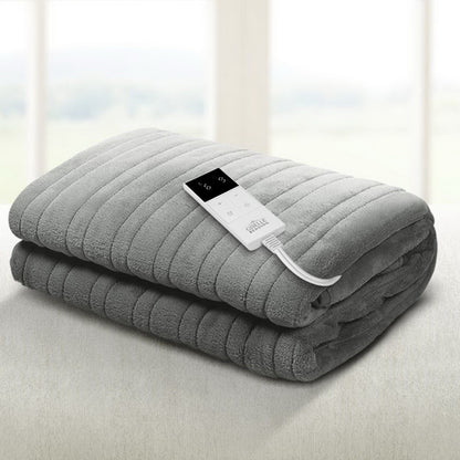 Giselle Bedding Heated Electric Throw Rug Fleece Sunggle Blanket Washable Silver-Electric Throw Blanket-PEROZ Accessories