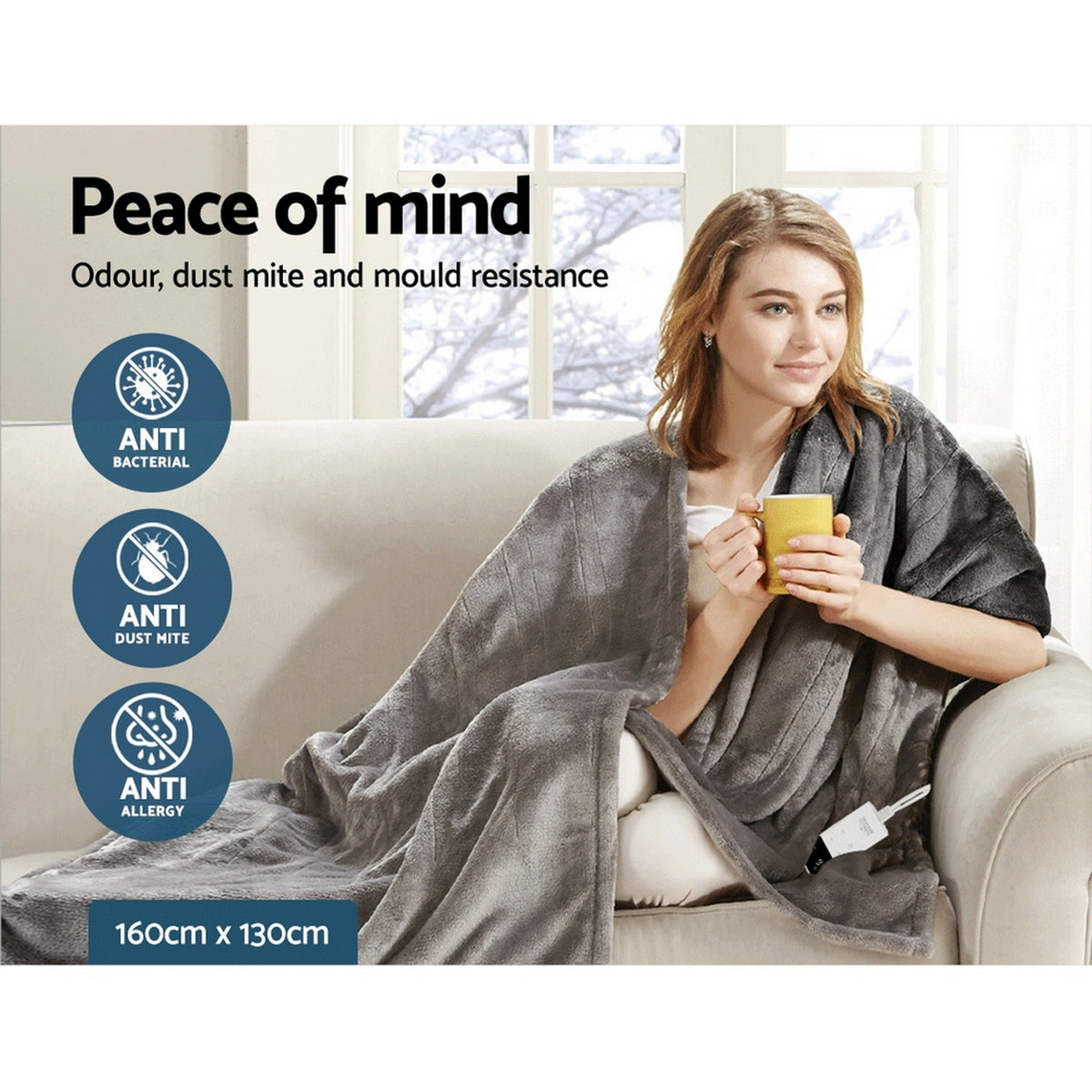 Giselle Bedding Heated Electric Throw Rug Fleece Sunggle Blanket Washable Silver-Electric Throw Blanket-PEROZ Accessories