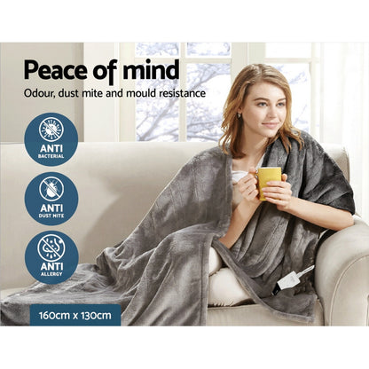 Giselle Bedding Heated Electric Throw Rug Fleece Sunggle Blanket Washable Silver-Electric Throw Blanket-PEROZ Accessories