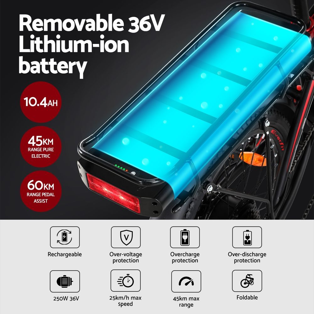 Everfit Folding Electric Bike Urban City Bicycle eBike Rechargeable Battery 250W-Sports &amp; Fitness > Bikes &amp; Accessories > Bicycles-PEROZ Accessories