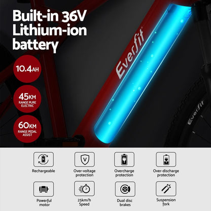 Everfit 26 Inch Electric Bike Mountain Bicycle eBike Built-in Battery 250W-Sports &amp; Fitness > Bikes &amp; Accessories > Bicycles-PEROZ Accessories