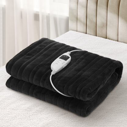 Bedra Washable Electric Heated Throw Rug Flannel Black-Heated Throw Rugs-PEROZ Accessories