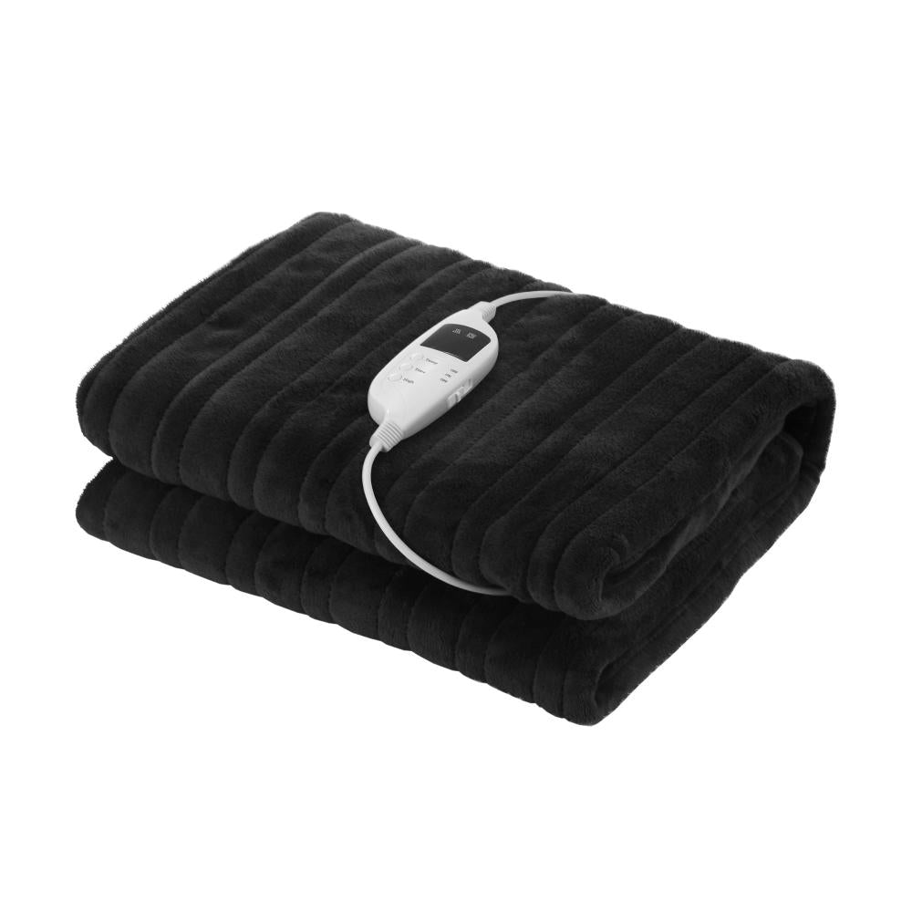 Bedra Washable Electric Heated Throw Rug Flannel Black-Heated Throw Rugs-PEROZ Accessories