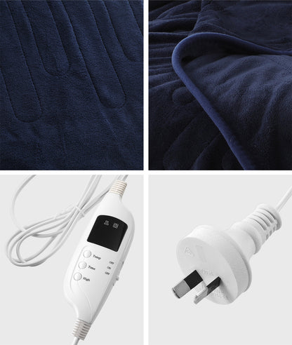 Bedra Washable Electric Heated Throw Rug Flannel Blue-Heated Throw Rugs-PEROZ Accessories