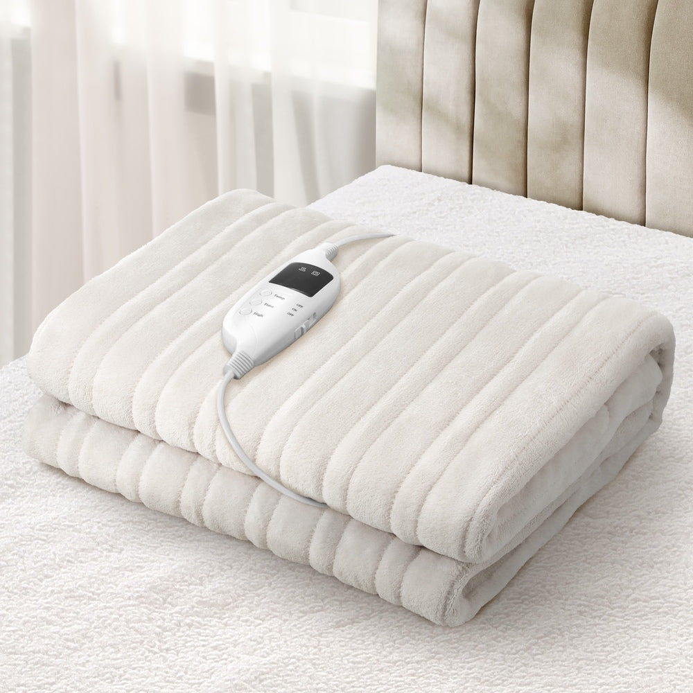 Bedra Electric Heated Throw Rug Washable Flannel Cream-Heated Throw Rugs-PEROZ Accessories