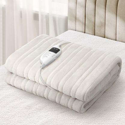 Bedra Electric Heated Throw Rug Washable Flannel Cream-Heated Throw Rugs-PEROZ Accessories