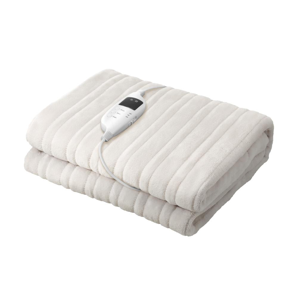 Bedra Electric Heated Throw Rug Washable Flannel Cream-Heated Throw Rugs-PEROZ Accessories