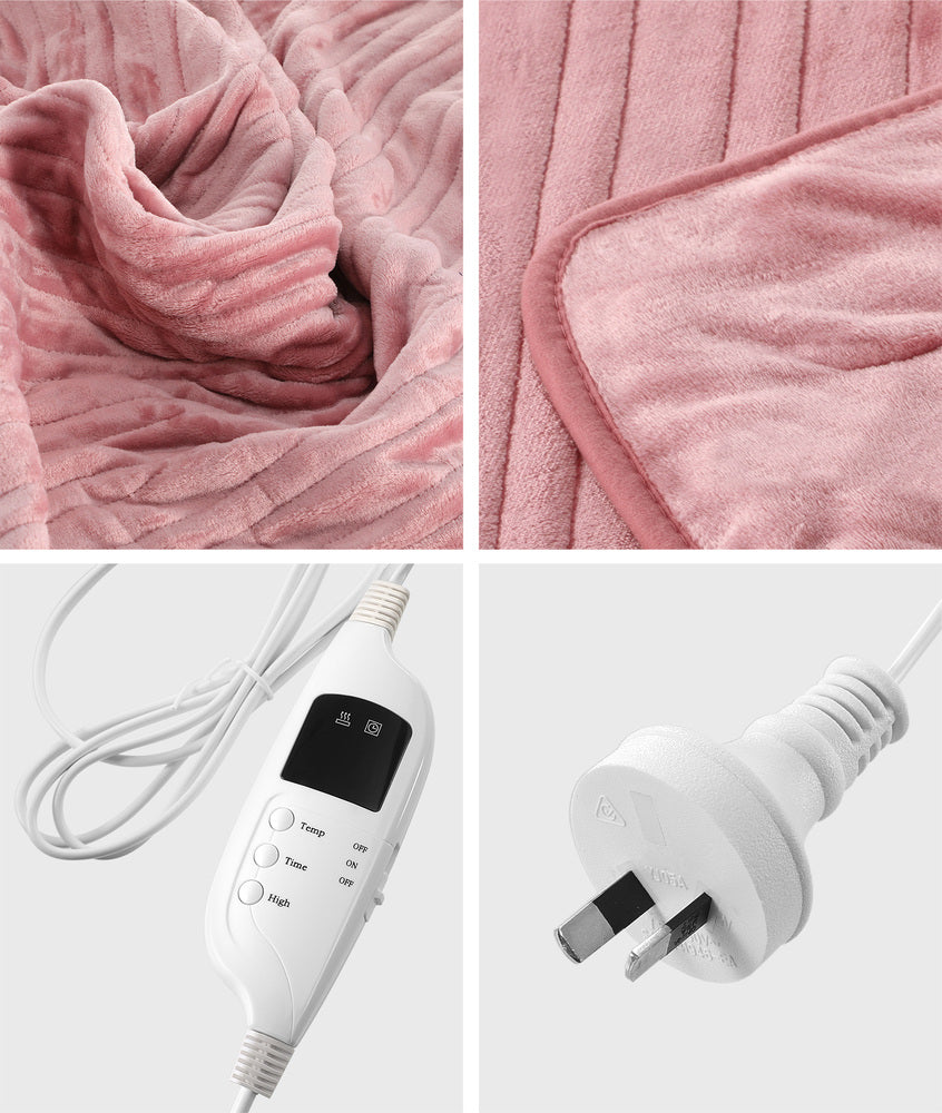 Bedra Washable Electric Heated Throw Rug Flannel Pink-Heated Throw Rugs-PEROZ Accessories