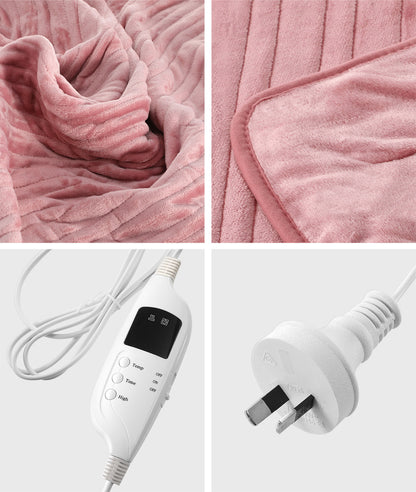 Bedra Washable Electric Heated Throw Rug Flannel Pink-Heated Throw Rugs-PEROZ Accessories