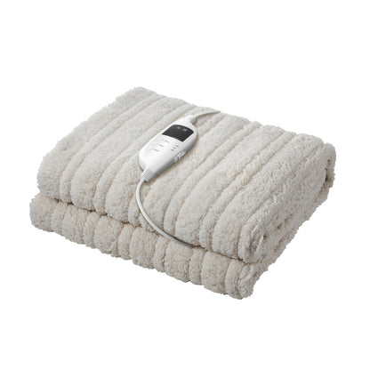 Bedra Electric Heated Blanket Washable Throw Rug Sherpa Coral Fleece Navy Beige-Heated Throw Rug-PEROZ Accessories