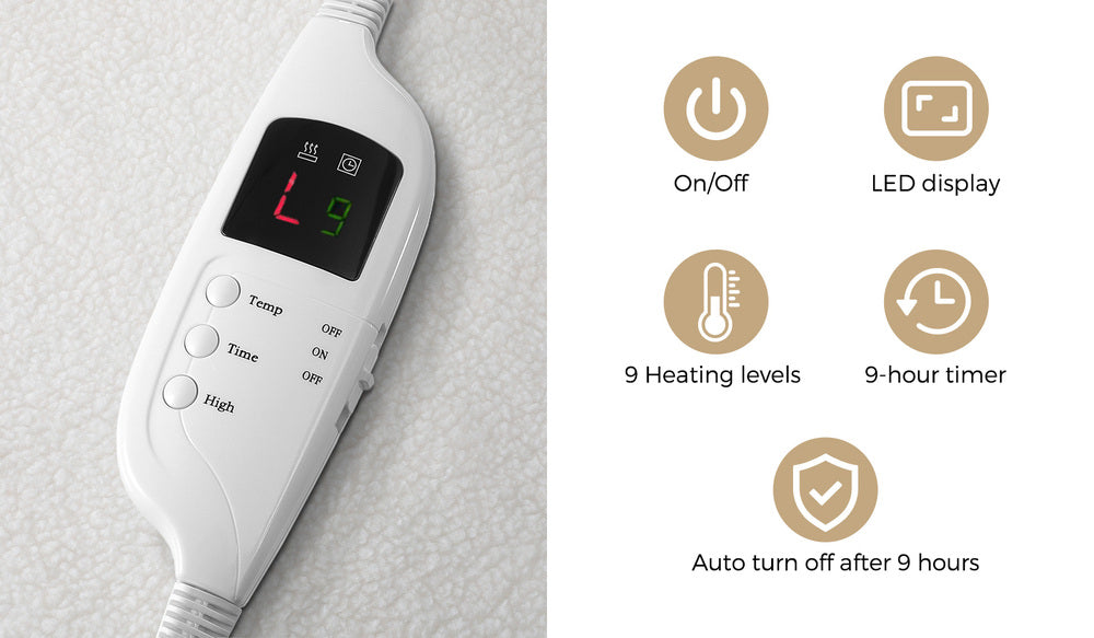 Bedra Electric Blanket Fleece Fully Fitted Washable King-Electric Blankets-PEROZ Accessories