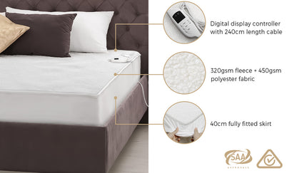 Bedra Electric Blanket Fully Fitted Fleece Heated King Single-Electric Blankets-PEROZ Accessories