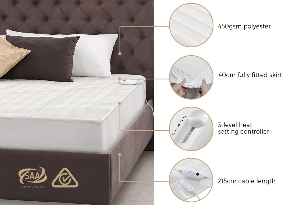 Bedra Electric Blanket Heated Fully Fitted Pad King-Electric Blankets-PEROZ Accessories
