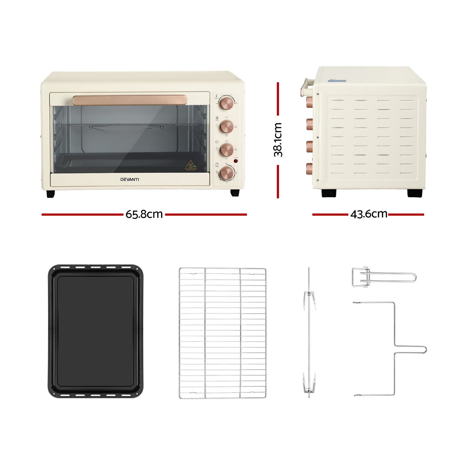 Devanti 60L Convection Oven Electric Fryer Ovens 2000W Cream-Appliances > Kitchen Appliances > Ovens-PEROZ Accessories