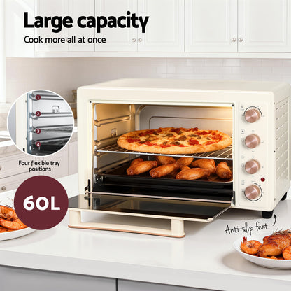 Devanti 60L Convection Oven Electric Fryer Ovens 2000W Cream-Appliances > Kitchen Appliances > Ovens-PEROZ Accessories