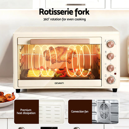 Devanti 60L Convection Oven Electric Fryer Ovens 2000W Cream-Appliances > Kitchen Appliances > Ovens-PEROZ Accessories