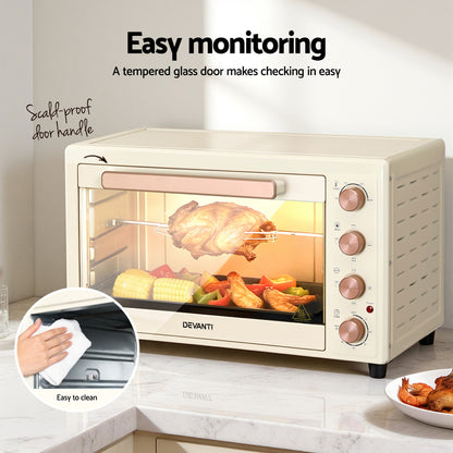 Devanti 60L Convection Oven Electric Fryer Ovens 2000W Cream-Appliances > Kitchen Appliances > Ovens-PEROZ Accessories