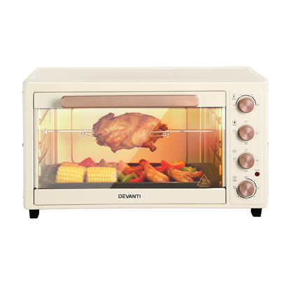 Devanti 60L Convection Oven Electric Fryer Ovens 2000W Cream-Appliances > Kitchen Appliances > Ovens-PEROZ Accessories