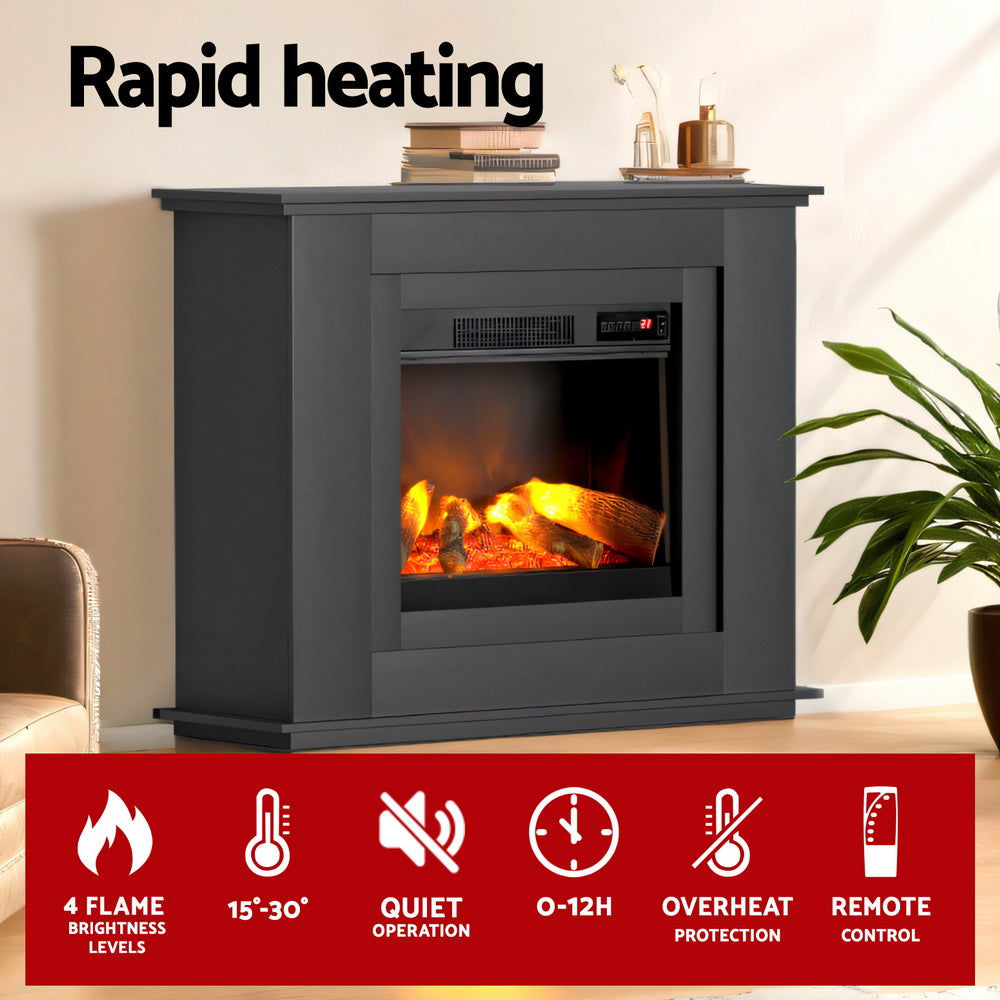 Devanti Electric Fireplace Fire Heater 2000W Black-Heaters-PEROZ Accessories