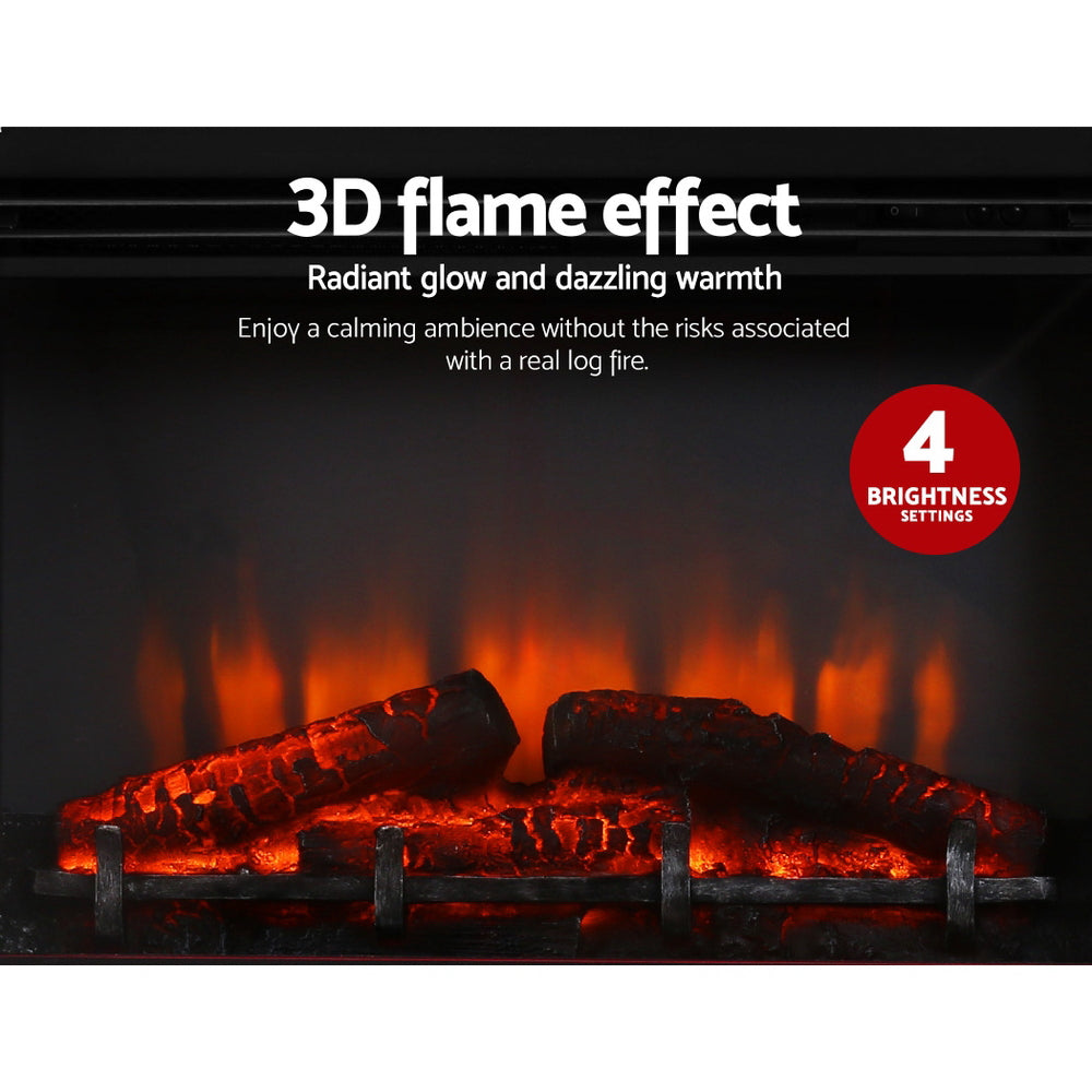 Devanti 2000W Electric Fireplace Mantle Portable Fire Log Wood Heater 3D Flame Effect Black-Heaters-PEROZ Accessories