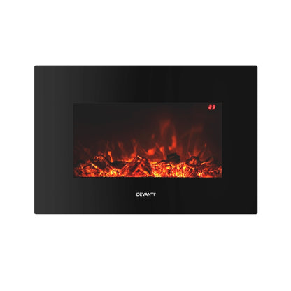 Devanti Electric Fireplace Fire Heater 2000W Black-Appliances &gt; Heaters-PEROZ Accessories