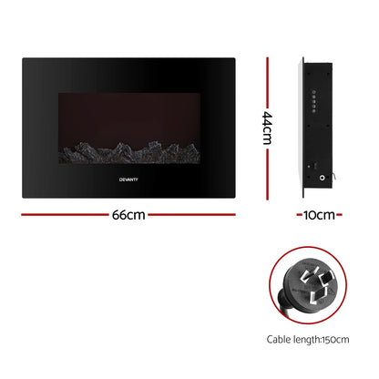 Devanti Electric Fireplace Fire Heater 2000W Black-Appliances &gt; Heaters-PEROZ Accessories