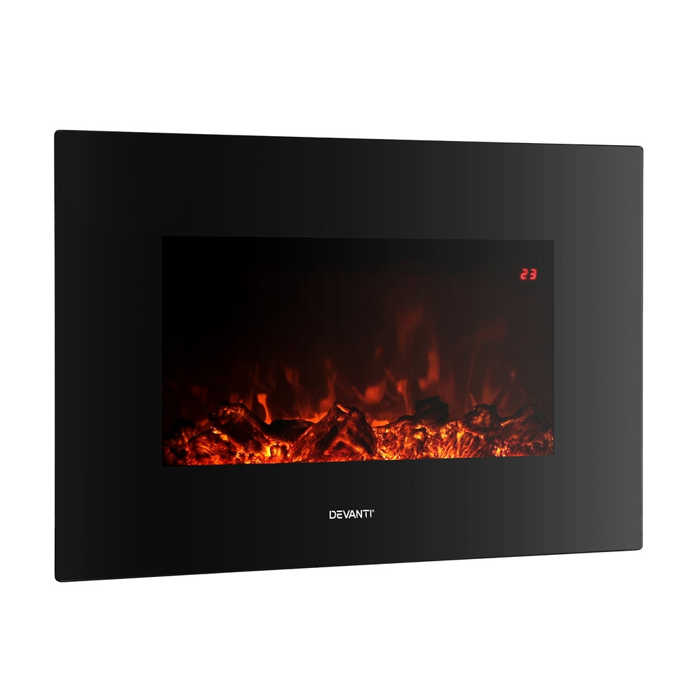 Devanti Electric Fireplace Fire Heater 2000W Black-Appliances &gt; Heaters-PEROZ Accessories